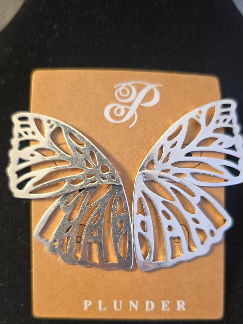 Plunder Silver Cutout Butterfly Wing Pierced Earrings New
